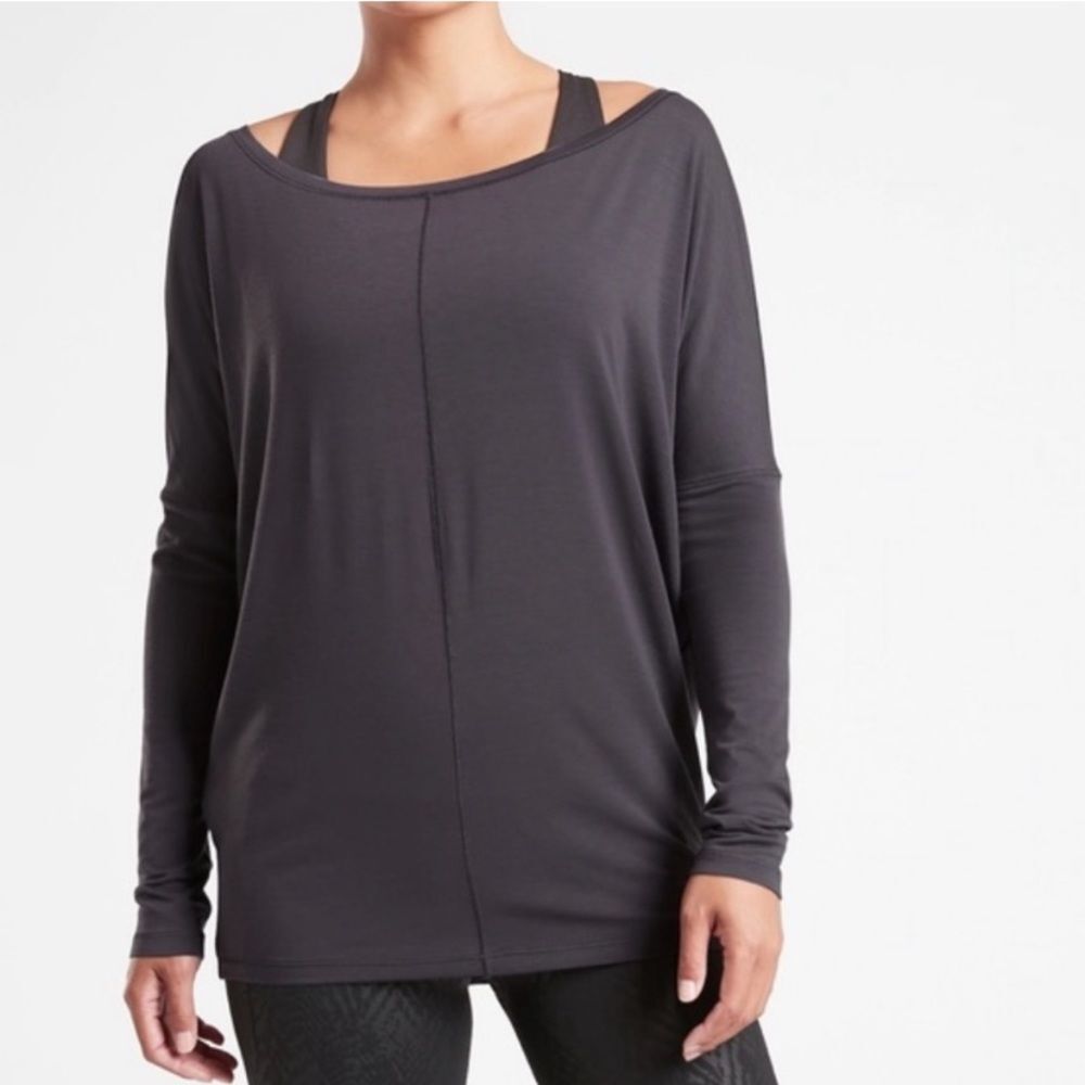 Athleta Essence Flow Top Black Boat Neck